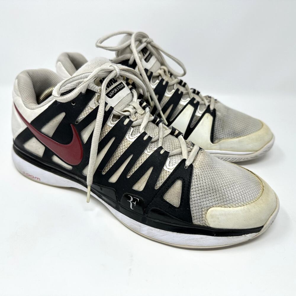 Nike Zoom Vapor 9 Tour Roger Federer Tennis Shoes US 11 White Blk Red 488000-160